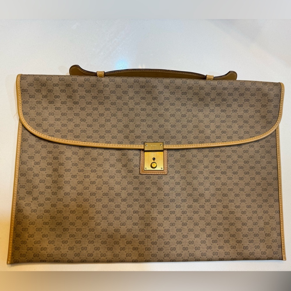 Gucci Brown Monogram Briefcase with Gold Lock